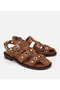 Women's Suede Leather Flat Sandals with Tan Stud Detail - 2