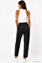 Women's Black Elastic Waist Woven Carrot Pants - 4