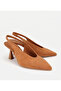 Women's Suede Leather Tan Soft Textured Short Heeled Stiletto - 2