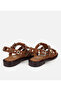 Women's Suede Leather Flat Sandals with Tan Stud Detail - 4