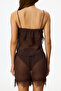 Brown Jasmin Chiffon Ruched Shorts Pajama Set - 2