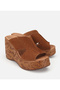 Women's Leather Tan Open Toe Thick Soled Slippers - 2