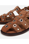 Women's Suede Leather Flat Sandals with Tan Stud Detail - 3