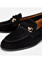 Women's Suede Leather Black Buckle Classic Loafer - 3