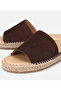 Women's Suede Leather Brown Straw Sole Flat Slippers - 3