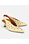 Women's Leather Yellow Perforated Open Back Short Heeled Stiletto - 2