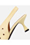 Women's Leather Yellow Perforated Open Back Short Heeled Stiletto - 6