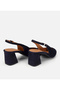 Women's Suede Leather Navy Blue Open Back Thick Heeled Shoes - 4