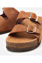 Women's Suede Leather Tan Adjustable Flat Slippers - 3