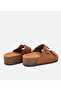 Women's Suede Leather Tan Adjustable Flat Slippers - 6