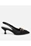 Women's Black Straw Detailed Open Back Heeled Shoes