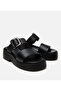 Women's Leather Black Belted Heeled Slippers - 2