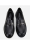 Women's Leather Black Buckle Classic Loafer - 6