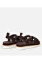 Women's Suede Leather Brown Adjustable Flat Sandals - 6
