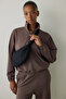 Khaki Silky Feel Stand Collar Crop Sweatshirt