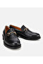 Women's Leather Black Buckle Classic Loafer - 2