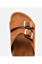 Women's Suede Leather Tan Adjustable Flat Slippers - 4