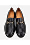 Women's Leather Black Buckle Classic Loafer - 6