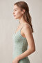 Women's Green Floral Patterned Lace Detailed Thin Rope Strap V-Neck Cotton Casual Undershirt - 2