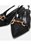 Women's Black Straw Detailed Open Back Heeled Shoes - 3