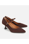 Women's Suede Leather Mary Jane Brown Thin Strap Stiletto - 2