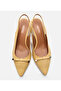 Women's Leather Yellow Open Back Heeled Shoes - 5