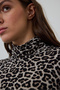 Leopard Print Half Turtleneck Slim Fit Long Sleeve Top - 3