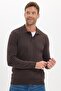 Men's standard fit regular cut cotton polo collar brown sweater