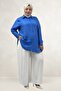 68088 Large Size Double Lyocell Tunic with Collar Accessory Detail - Indigo - 4