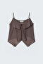 Ruffle Detailed Strappy Blouse - Brown - 5