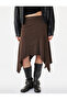 Slim Fit Asymmetrical Cut Midi Skirt with Flounce and Stitching Detail - 2