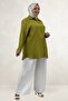 68088 Large Size Double Lyocell Tunic with Collar Accessory Detail - Oil Green - 4