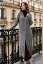 Patterned Long Mercerized Cardigan N3257 Gray - 3