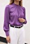 Collar Detailed Satin Blouse - Purple - 2