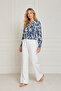 Nuevoo Women's Dark Powder Blue Patterned Viscose Shirt New Season - 3