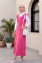 Long Gilet Dress with V-Neck Belt -Fuchsia - 4