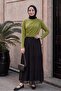 Half Throat Drawstring Sandy Blouse - Oil Green