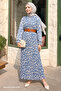 2015 Chiffon Hijab Dress with Belt Pleats - Indigo