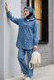 Kangaroo Pocket Hooded Jeans Set with Snap Front - Blue - 4