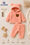 Premium Baby Plush Bear Ears Hooded 2-Piece Set - Winter Fleece - 2