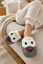 Kroaky Gray Plush Frog Figured Closed Toe Non-Slip Winter Warm Comfortable Women's Home Bohça Dowry Slippers - 4