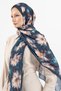 Flower-Patterned Cotton Shawl, Imported Fabric, High Quality & New Season Shawl, Rosea Collection "Navy Blue-Beige"