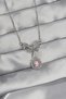 316L Steel Silver Color Bow Detail Pink Zircon Stone Solitaire Necklace