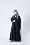 Abaya Sillano by Marviana with Original Blazer Fabric and a Half-Klouche Cut, Black and Gold Sillano Chest Design. - 5
