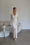 V-Neck Slit Detailed Padded Maxi Length White Lace Dress