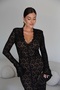 V-Neck Slit Detailed Padded Maxi Length Black Lace Dress - 5