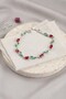 Brass Silver Color Red Zircon Stone Flower Model Women's Bracelet