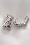 Brass Silver Color Minimal Curved Heart Earrings - 2