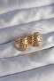 Brass Gold Color Serrated Minimal Curved Design Earrings