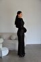 V-Neck Slit Detailed Padded Maxi Length Black Lace Dress - 6